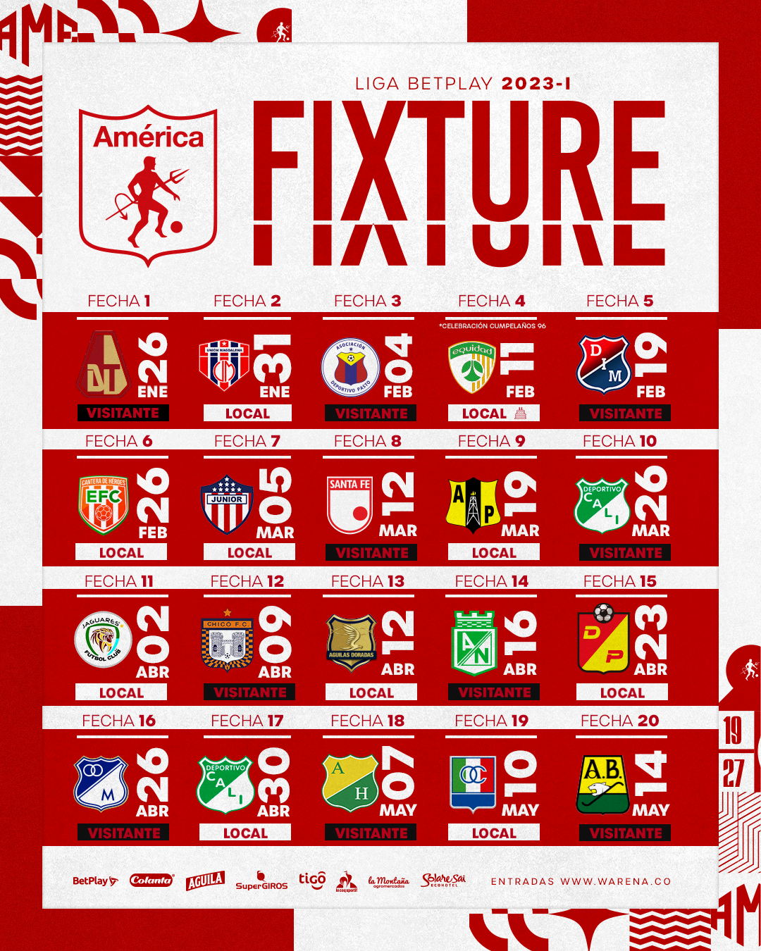 Fixture Liga BetPlay 2023I America de Cali 🔥